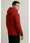 Erkek Şişme Kapüşonlu Fermuarlı Mont Su Itici Kapitone Astarlı Kumaş Cepli Kışlık Rahat Kalıp - Kırmızı