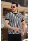 Erkek Siyah Beyaz örme Pamuklu Kumaş Kısa Kollu T-shirt