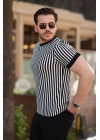 Erkek Siyah Beyaz örme Pamuklu Kumaş Kısa Kollu T-shirt