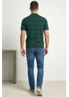 Erkek T-shirt Çizgili Triko Dokuma Kumaş Polo Yaka Yarım Fermuarlı Regular Kalıp Tişört - Çağla Yeşili