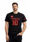 Erkek TÜRKİYE Ay Yıldız Baskılı 10 Numara Forma Tişört Taraftar T-Shirt - Siyah