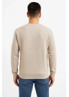 Erkek Üç İplik Düz Bisiklet Yaka SweatShirt - Bej