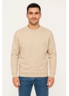 Erkek Üç İplik Düz Bisiklet Yaka SweatShirt - Bej