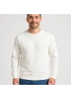 Erkek Üç İplik Düz Bisiklet Yaka SweatShirt - Beyaz