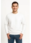 Erkek Üç İplik Düz Bisiklet Yaka SweatShirt - Beyaz