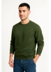 Erkek Üç İplik Düz Bisiklet Yaka SweatShirt - Haki