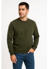 Erkek Üç İplik Düz Bisiklet Yaka SweatShirt - Haki
