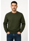 Erkek Üç İplik Düz Bisiklet Yaka SweatShirt - Haki
