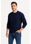 Erkek Üç İplik Düz Bisiklet Yaka SweatShirt - Lacivert