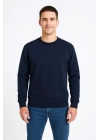 Erkek Üç İplik Düz Bisiklet Yaka SweatShirt - Lacivert