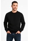 Erkek Üç İplik Düz Bisiklet Yaka SweatShirt - Siyah