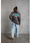 Erkek Üç İplik İçi Pamuklu Alev Baskılı Kapüşonlu Sweatshirt - Gri