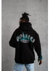 Erkek Üç İplik İçi Pamuklu Alev Baskılı Kapüşonlu Sweatshirt - Siyah