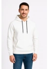 Erkek Üç İplik Kapüşonlu Kanguru Cepli SweatShirt Hoodie - Beyaz