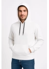 Erkek Üç İplik Kapüşonlu Kanguru Cepli SweatShirt Hoodie - Beyaz