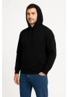 Erkek Üç İplik Kapüşonlu Kanguru Cepli SweatShirt Hoodie - Siyah