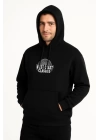 Erkek Üç İplik Kapüşonlu Ön Ve Arka Baskılı SweatShirt Hoodie - Siyah
