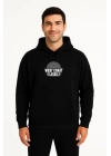 Erkek Üç İplik Kapüşonlu Ön Ve Arka Baskılı SweatShirt Hoodie - Siyah