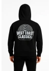 Erkek Üç İplik Kapüşonlu Ön Ve Arka Baskılı SweatShirt Hoodie - Siyah