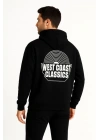 Erkek Üç İplik Kapüşonlu Ön Ve Arka Baskılı SweatShirt Hoodie - Siyah