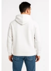 Erkek Üç İplik Kapüşonlu Tam Fermuarlı Kanguru Çepli SweatShirt Hoodie - Beyaz