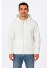 Erkek Üç İplik Kapüşonlu Tam Fermuarlı Kanguru Çepli SweatShirt Hoodie - Beyaz