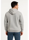 Erkek Üç İplik Kapüşonlu Tam Fermuarlı Kanguru Çepli SweatShirt Hoodie - Gri