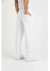 Erkek Üç Iplik Kışlık Pamuklu Ovarsize Bağcıklı Düz Paça Cepli Eşofman Altı Spor Rahat Model - Beyaz