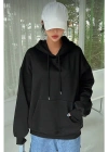 Erkek Uzun Kol Kapşonlu Basic Sweatshirt Hoodie - Siyah