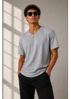 Erkek V Yaka Basic Tişört Kısa Kol Yazlık Regular Fit T-Shirt - Gri