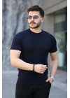 Erkek Viskon Kumaş Bisiklet Yaka Desenli Tişört