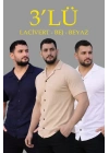 Erkek Waffle Dokuma Açık Yakalı Düğmeli Regular Kalıp 3’lü Gömlek Seti - Bej, Beyaz, Lacivert