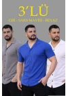 Erkek Waffle Dokuma Açık Yakalı Düğmeli Regular Kalıp 3’lü Gömlek Seti - Gri, Saks Mavisi, Beyaz