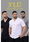 Erkek Waffle Dokuma Açık Yakalı Düğmeli Regular Kalıp 3’lü Gömlek Seti - Siyah, Beyaz, Gri
