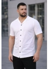 Erkek Waffle Kumaş Kısa Kollu Düğmeli Açık Yaka Regular Fit Gömlek - Beyaz