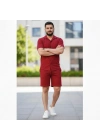 Erkek Waffle Kumaş Kısa Kollu Gömlek Şort Takım Regular Fit Yazlık İkili Set - Bordo