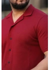 Erkek Waffle Kumaş Kısa Kollu Gömlek Şort Takım Regular Fit Yazlık İkili Set - Bordo