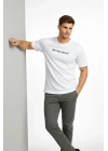 Erkek Wafıl Kumaş Tişört Regular Kalıp Bisiklet Yaka Baskılı Günlük Basic T-Shirt - Beyaz