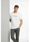 Erkek Wafıl Kumaş Tişört Regular Kalıp Bisiklet Yaka Baskılı Günlük Basic T-Shirt - Beyaz
