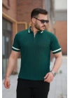 Erkek Yaka Ve Kolları çizgi Detaylı Fermuarlı Kısa Kollu T-shirt