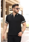 Erkek Yaka Ve Kolları çizgi Detaylı Fermuarlı Kısa Kollu T-shirt