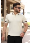 Erkek Yaka Ve Kolları çizgi Detaylı Fermuarlı Kısa Kollu T-shirt