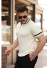 Erkek Yaka Ve Kolları çizgi Detaylı Fermuarlı Kısa Kollu T-shirt
