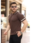 Erkek Yaka Ve Kolları çizgi Detaylı Fermuarlı Kısa Kollu T-shirt