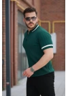Erkek Yaka Ve Kolları çizgi Detaylı Fermuarlı Kısa Kollu T-shirt