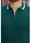 Erkek Yaka Ve Kolları çizgi Detaylı Fermuarlı Kısa Kollu T-shirt