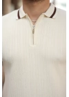 Erkek Yaka Ve Kolları çizgi Detaylı Fermuarlı Kısa Kollu T-shirt