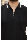 Erkek Yaka Ve Kolları çizgi Detaylı Fermuarlı Kısa Kollu T-shirt
