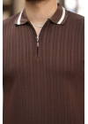 Erkek Yaka Ve Kolları çizgi Detaylı Fermuarlı Kısa Kollu T-shirt