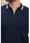 Erkek Yaka Ve Kolları çizgi Detaylı Fermuarlı Kısa Kollu T-shirt